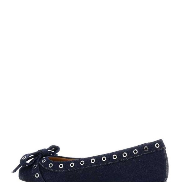 GANNI Eyelets Bow Ballerina Denim | Dark Navy - Picture 2 of 5